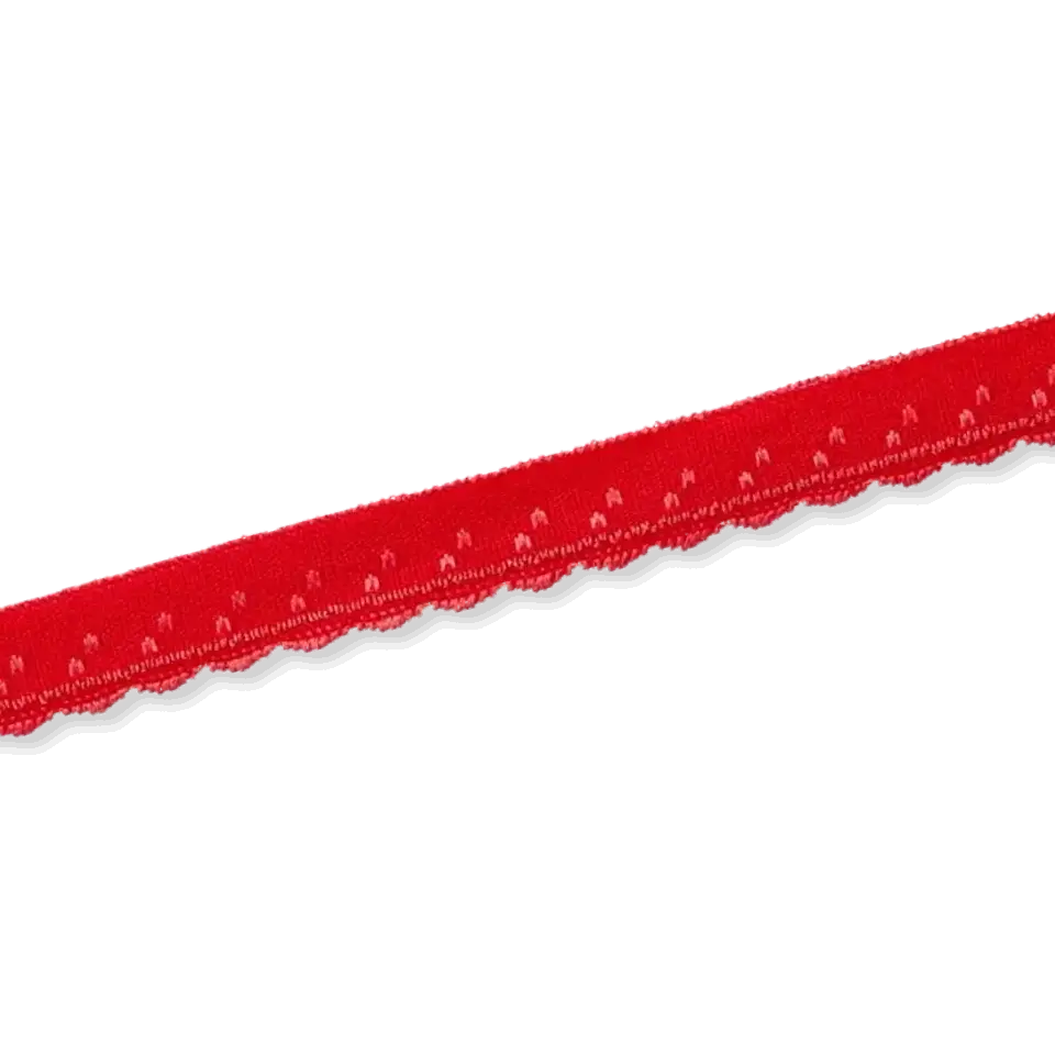elastisches Y Einfassband rot 11mm breit – Einfassgummi mit Spitze Bogenkante Abverkauf