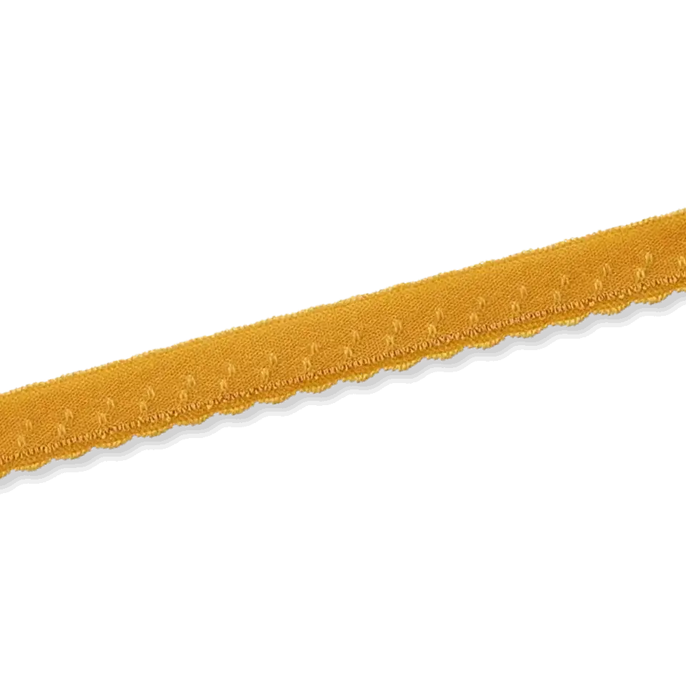 Kostenloser Rückversand elastisches Y Einfassband senf gelb11mm breit – Einfassgummi mit Spitze Bogenkante