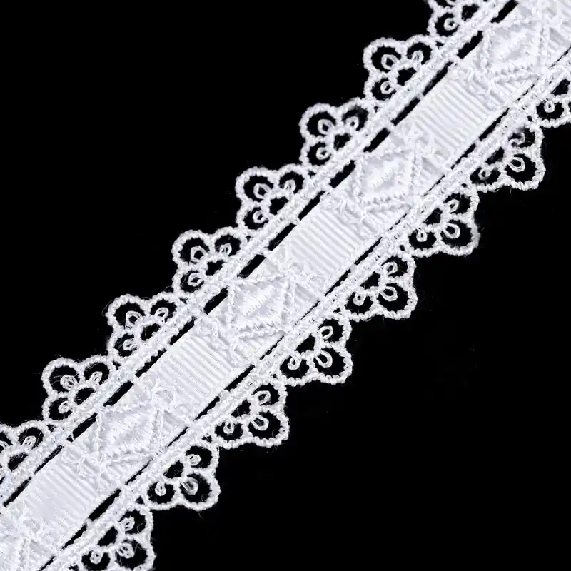 Jetzt Zugreifen weiße Spitze mit Fädelband 33mm breit – Wäschespitze Guipure Spitze