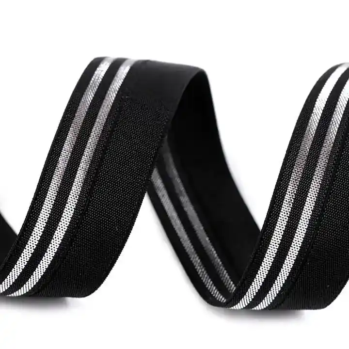 Im Trend elastischer Falzgummi schwarz silber 20mm breit – Faltgummi Einfassband