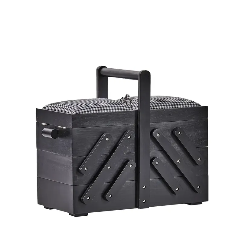 Nähkasten schwarz aus Holz mit Stoff Gr. M von Prym – Nostalgie Nähkästchen Nähkorb Garantierte Lieferung