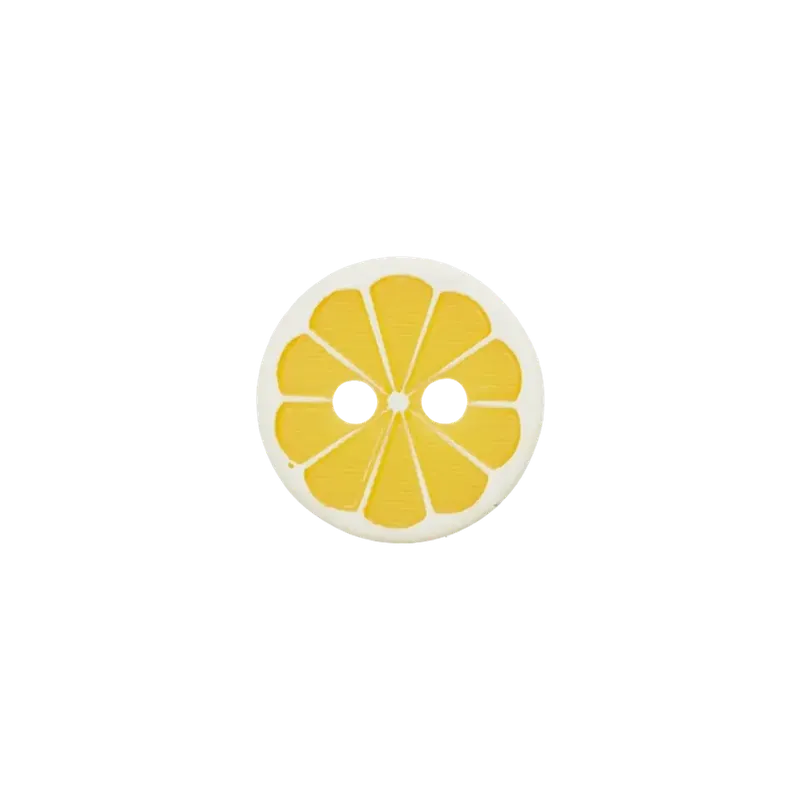 Knopf Citrus gelb rund 11mm 2 Loch – Zierknopf Blusenknopf Kinderknopf Zitrone Ausverkauf