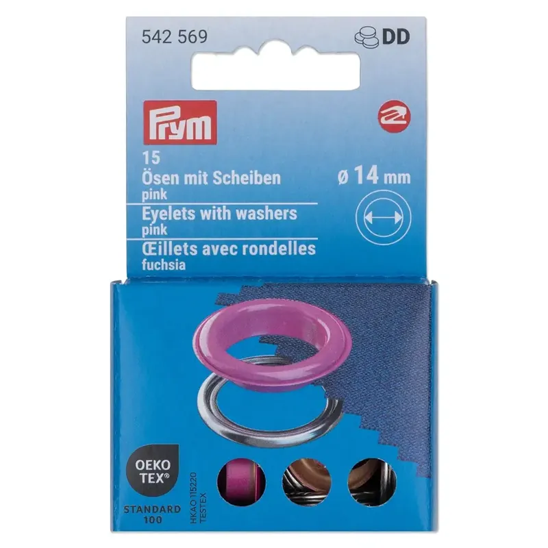 15 Ösen mit Scheiben 14mm pink – für das Prym Vario Creative Tool Zertifiziert