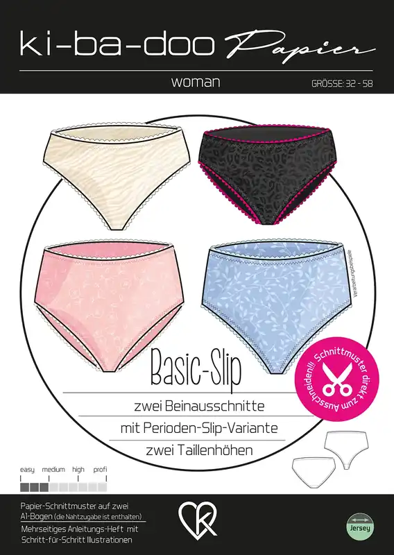 Schneller Versand Schnittmuster Baisc Slip in 2 Taillenhöhen von KiBaDoo Gr. 32-58