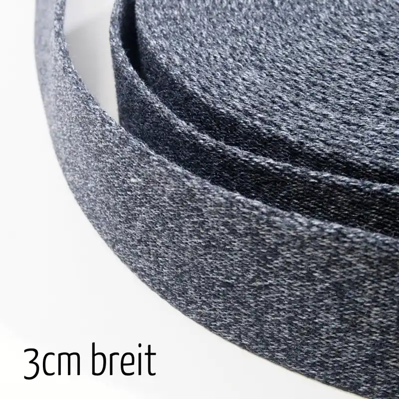 Mengenrabatt 3cm breites Gurtband dunkelgrau meliert – für Gürtel Taschen oder Gurte
