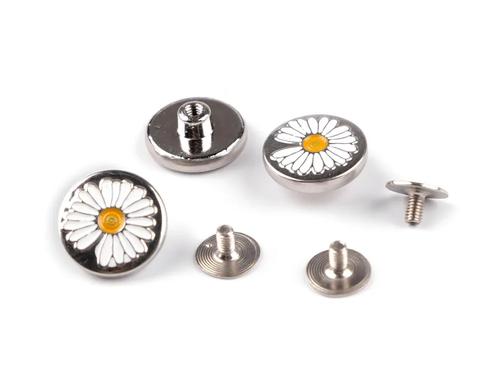 Jetzt Bestellen Jeansknopf aus Metall mit Blüte weiß 26″ zum schrauben – Metallknopf Schraubknopf Margerite