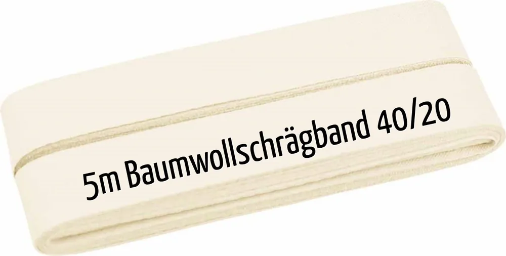 Heute Kaufen 5m Schrägband aus Baumwolle creme – Baumwollschrägband 40/20/10