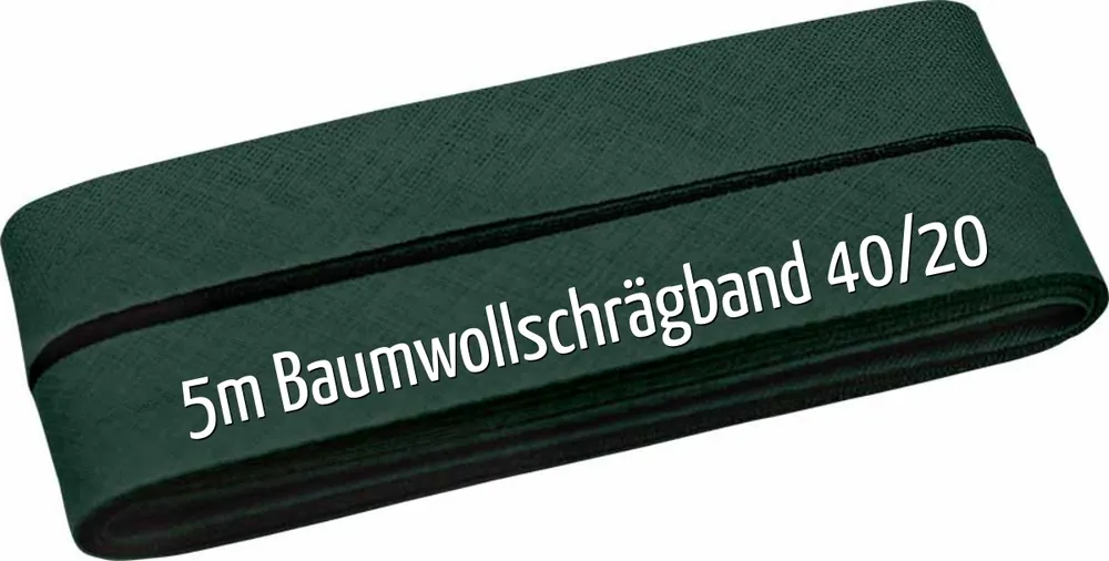 5m Schrägband aus Baumwolle dunkelgrün – Baumwollschrägband 40/20/10 Zertifiziert