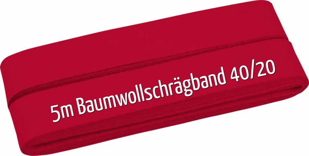 Top-Qualität 5m Schrägband aus Baumwolle kirschrot – Baumwollschrägband 40/20/10