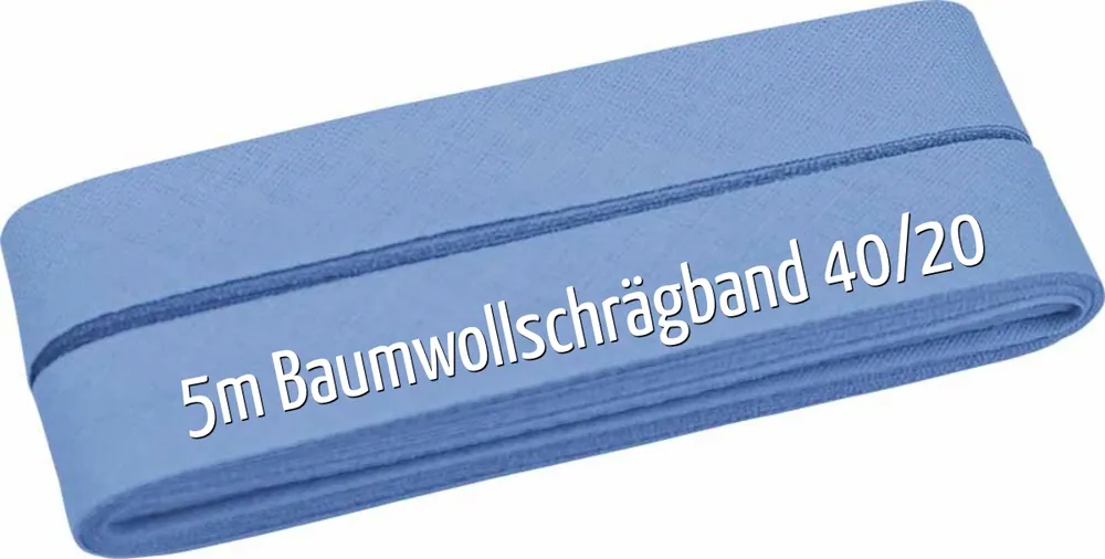 Exklusiv 5m Schrägband aus Baumwolle hellblau – Baumwollschrägband 40/20/10