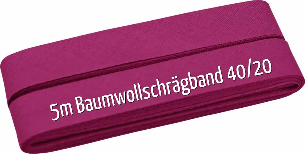 Rabatt 5m Schrägband aus Baumwolle pink beere – Baumwollschrägband 40/20/10