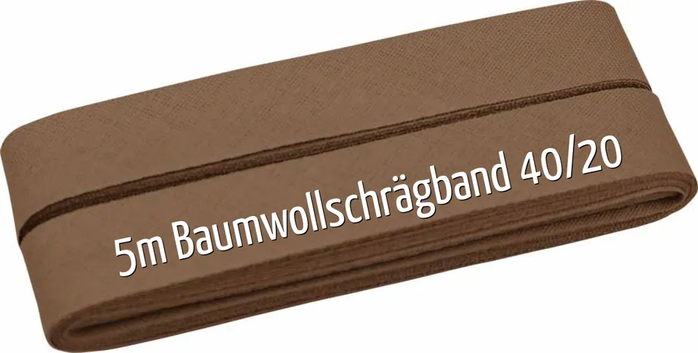 Sonderaktion 5m Schrägband aus Baumwolle hellbraun – Baumwollschrägband 40/20/10