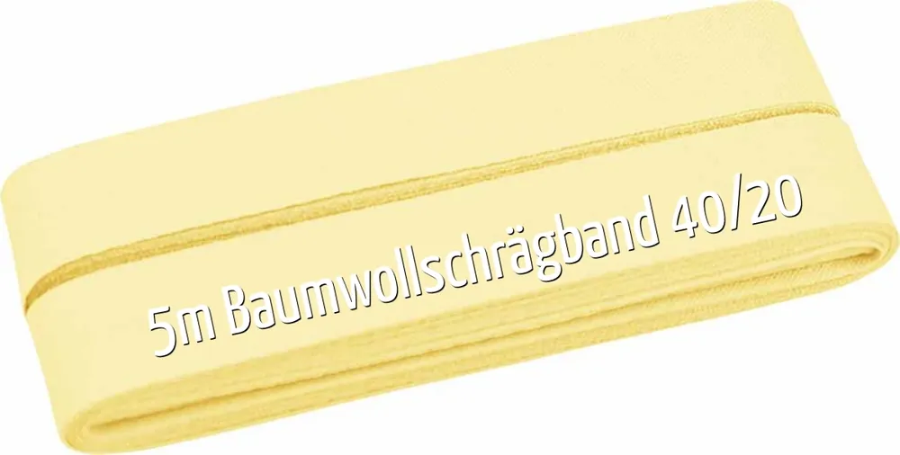 Neuheit 5m Schrägband aus Baumwolle vanille – Baumwollschrägband 40/20/10