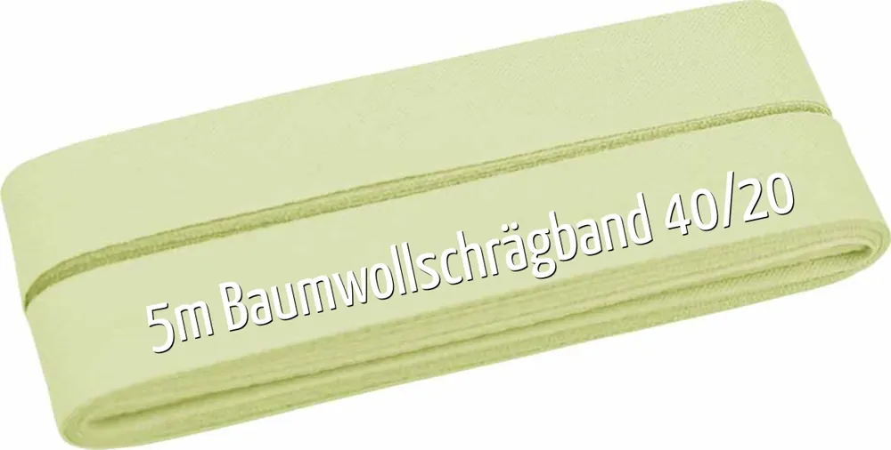 Neu 5m Schrägband aus Baumwolle lindgrün – Baumwollschrägband 40/20/10