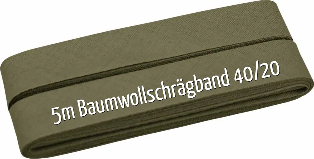 Zertifiziert 5m Schrägband aus Baumwolle olivgrün khaki – Baumwollschrägband 40/20/10
