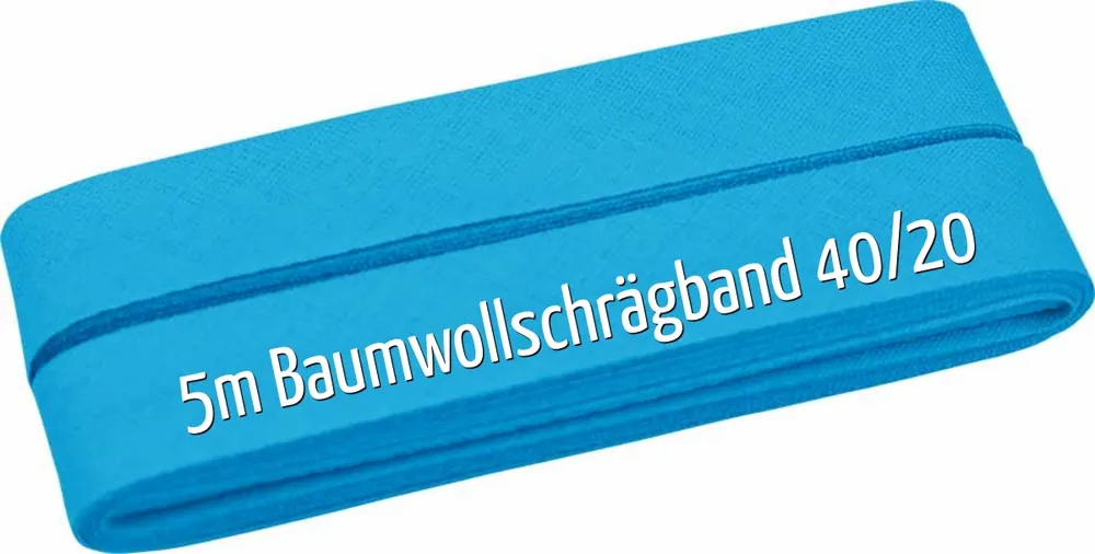 Direktkauf 5m Schrägband aus Baumwolle türkis – Baumwollschrägband 40/20/10