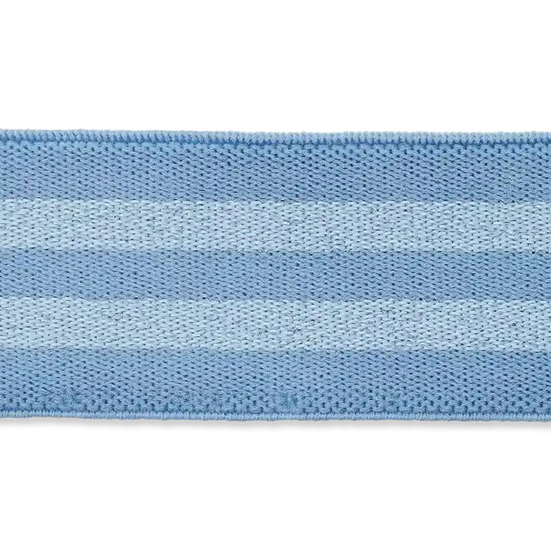 3cm breites weiches Gummiband mit Metallic Streifen hellblau – Hosengummi für Shorts und Röcke Preis Gesenkt