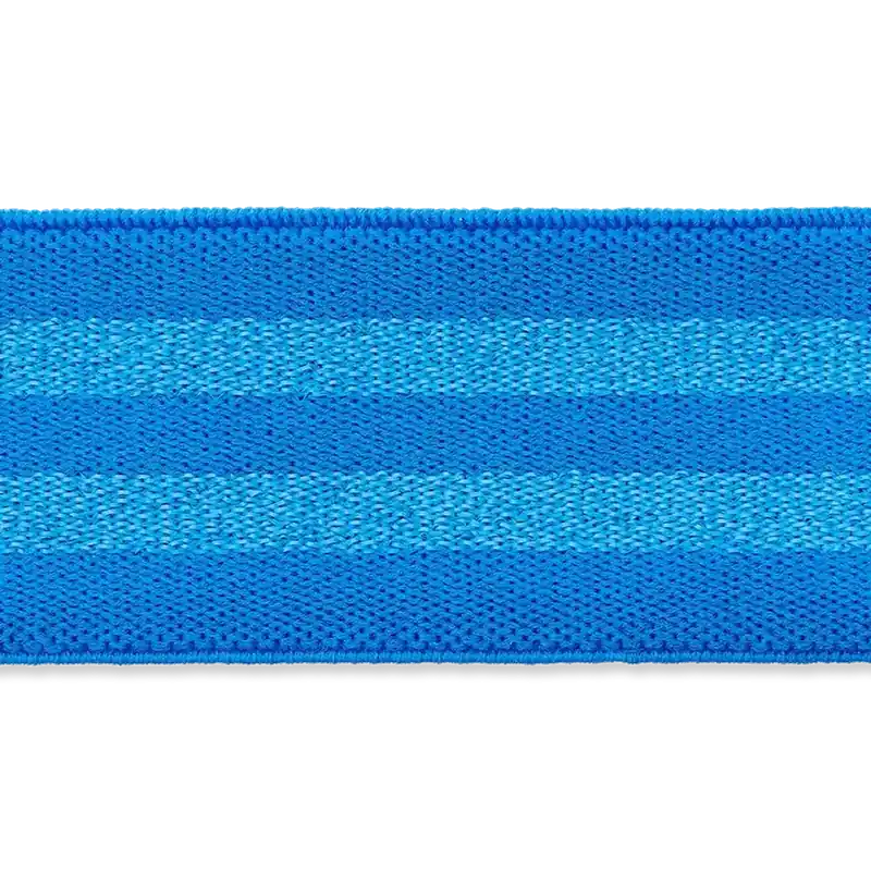Premium 3cm breites weiches Gummiband mit Metallic Streifen blau – Hosengummi für Shorts und Röcke