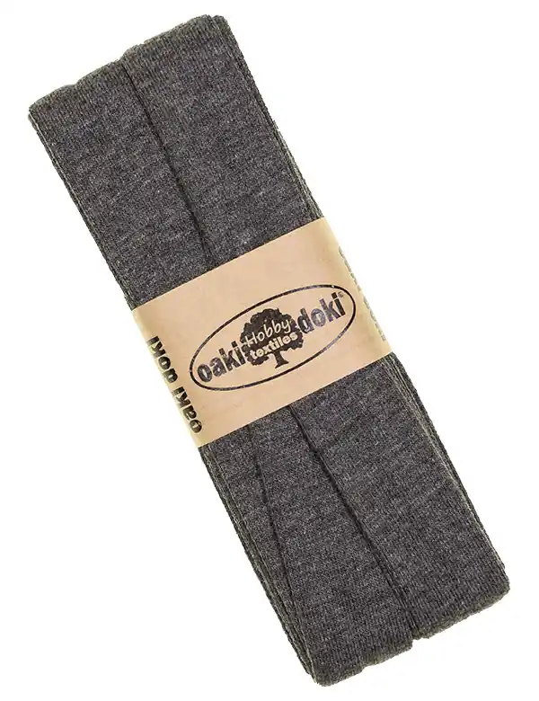 Echt 3m Elastisches Schrägband aus Jersey dunkelgrau meliert – Jerseyschrägband 40/20/10