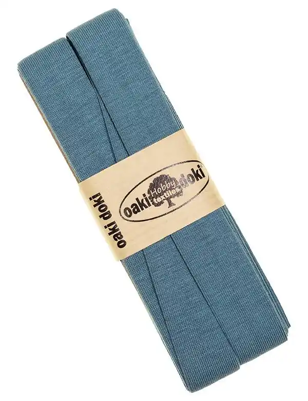 Handgefertigt 3m Elastisches Schrägband aus Jersey jeansblau – Jerseyschrägband 40/20/10