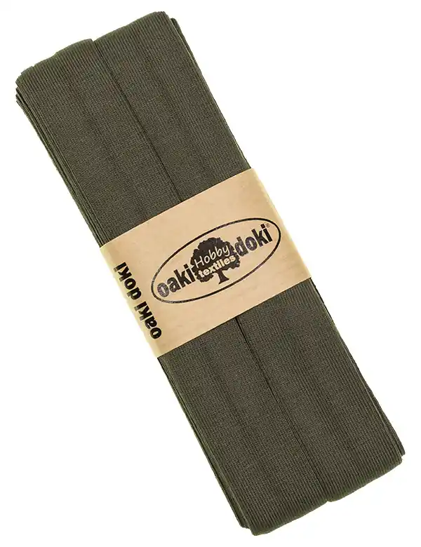 Schneller Versand 3m Elastisches Schrägband aus Jersey dunkelgrün schlamm – Jerseyschrägband 40/20/10