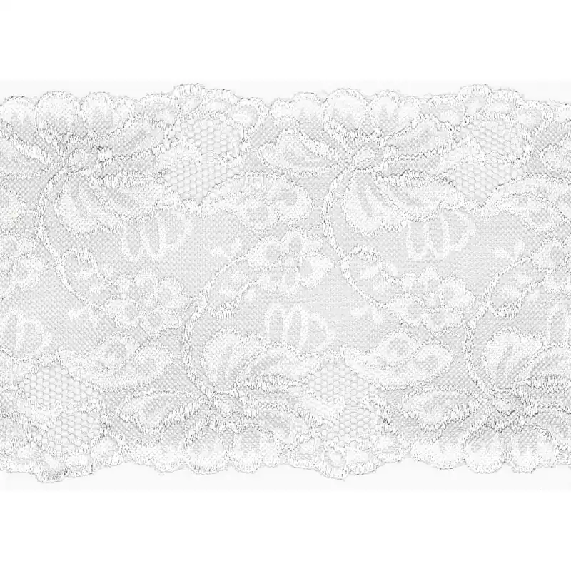 Markenware extra breite elastische Spitze weiß 15cm – Wäschespitze Elastic Lace Gummi Zierband