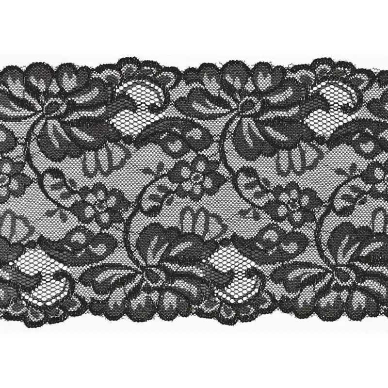 extra breite elastische Spitze schwarz 15cm – Wäschespitze Elastic Lace Gummi Zierband Meistverkauft