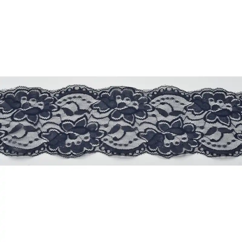 Elastische Spitze dunkelblau navy 9cm Wäschespitze Elastic Lace Gummi Zierband Raschelspitze Geld-Zurück-Garantie