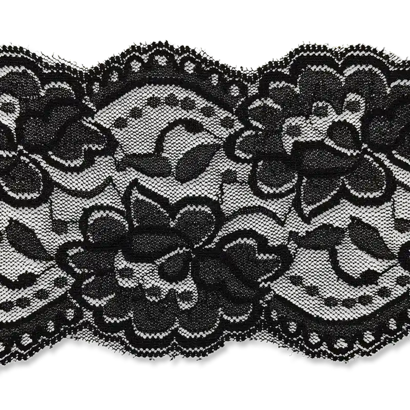 Elastische Spitze schwarz 9cm Wäschespitze Elastic Lace Gummi Zierband Raschelspitze Expressversand