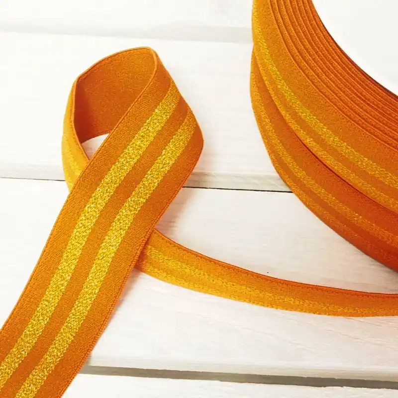 Limited Edition 3cm breites weiches Gummiband mit Metallic Streifen rost orange – Hosengummi für Shorts und Röcke