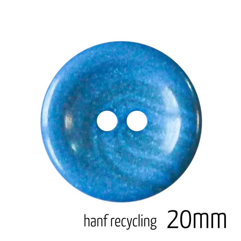 Schneller Versand Knopf rund 20mm blau 2 Loch – Hanf Recycling Button blue