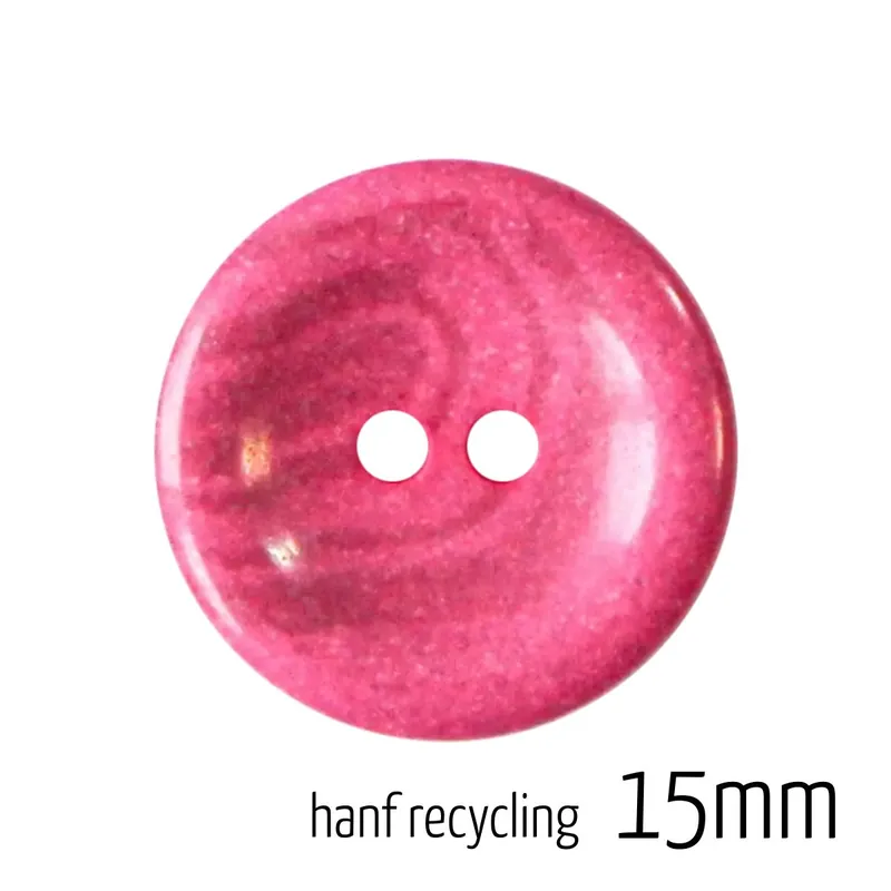Handgefertigt Knopf rund 15mm pink 2 Loch – Hanf Recycling Button berry