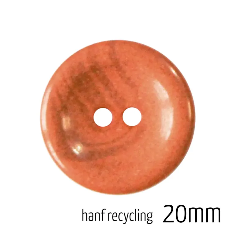 Knopf rund 20mm orange 2 Loch – Hanf Recycling Button orange Neu Im Sortiment