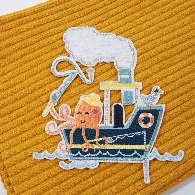 Sofort Bestellen Krake Boot Angeln Möwe maritim zum Aufbügeln – Bügelbild Applikation 10x11cm