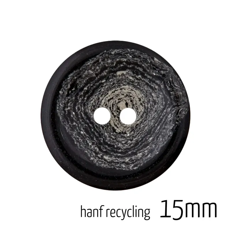 Knopf rund 15mm schwarz 2 Loch – Hanf Recycling Button black Aktuell