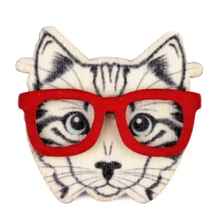 Brosche Katze Nerd mit Brille aus Holz zum Anstecken Drapieren & Dekorieren Direkt Vom Hersteller