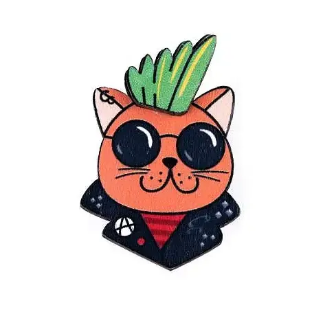 Highlight Brosche Katze Punk mit Sonnenbrille aus Holz zum Anstecken Drapieren & Dekorieren
