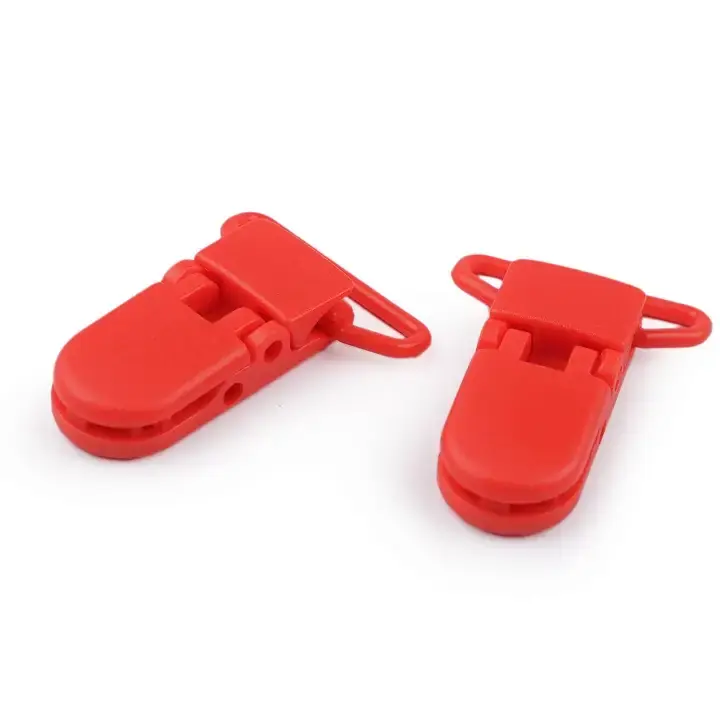 Gratis Versand Schnullerketten Clip rot Kunststoff für Nuckel Kinderwagenketten & Hosenträger