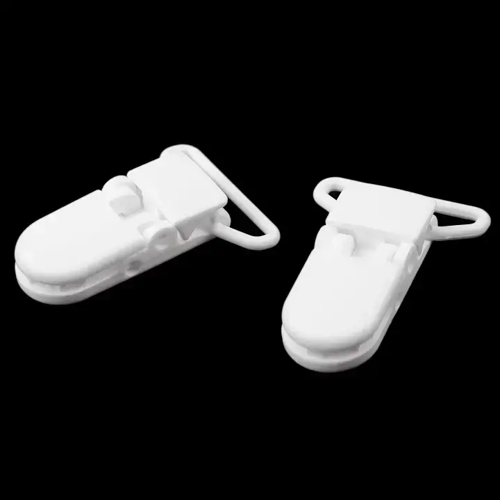 Bestseller Schnullerketten Clip weiß Kunststoff für Nuckel Kinderwagenketten & Hosenträger