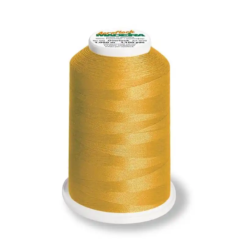 Garantierte Lieferung Aeroflock 100 gold gelb senf – 1000m Bauschgarn von Madeira – Overlock Garn