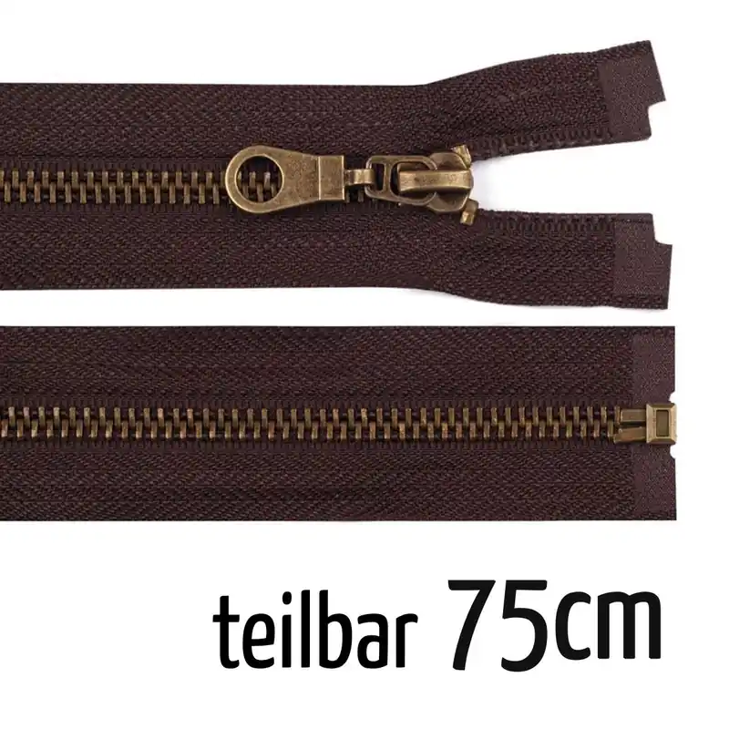 Reißverschluss Metall 6mm altmessing braun teilbar 75cm lang für Jacken und Westen Geprüft