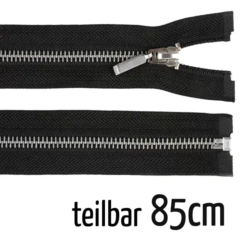 Preisreduziert Reißverschluss Metall 6mm silber schwarz teilbar 85cm lang für Jacken und Westen