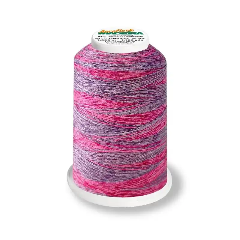 Aeroflock 100 Multicolor petunia – 1000m Bauschgarn von Madeira violett pink – Overlock Garn Billig