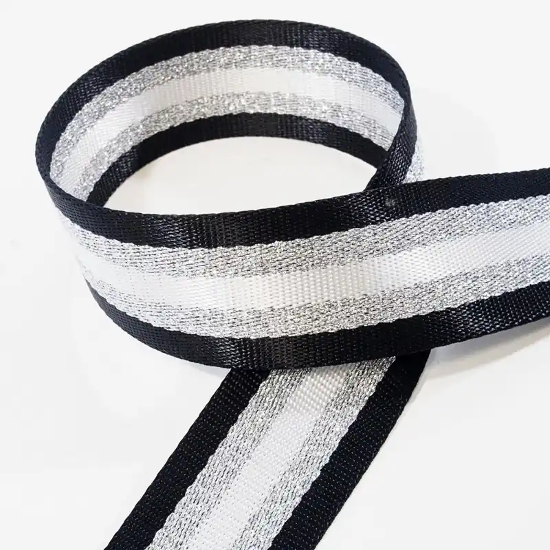 4cm Gurtband Streifen schwarz silber – Taschengurt Gürtelband Rucksack Einfassband Top-Preis