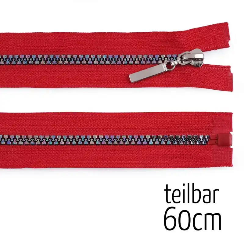Expressversand Reißverschluss Profil 5mm Regenbogen rot teilbar ab 60cm lang für Jacken