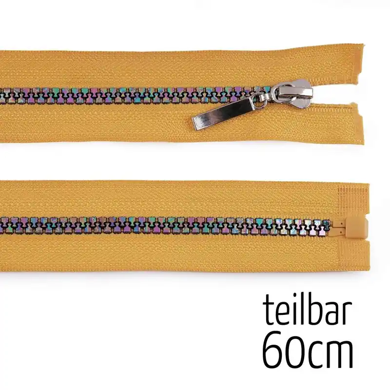 Sonderangebot Reißverschluss Profil 5mm Regenbogen senf gelb teilbar ab 60cm lang für Jacken
