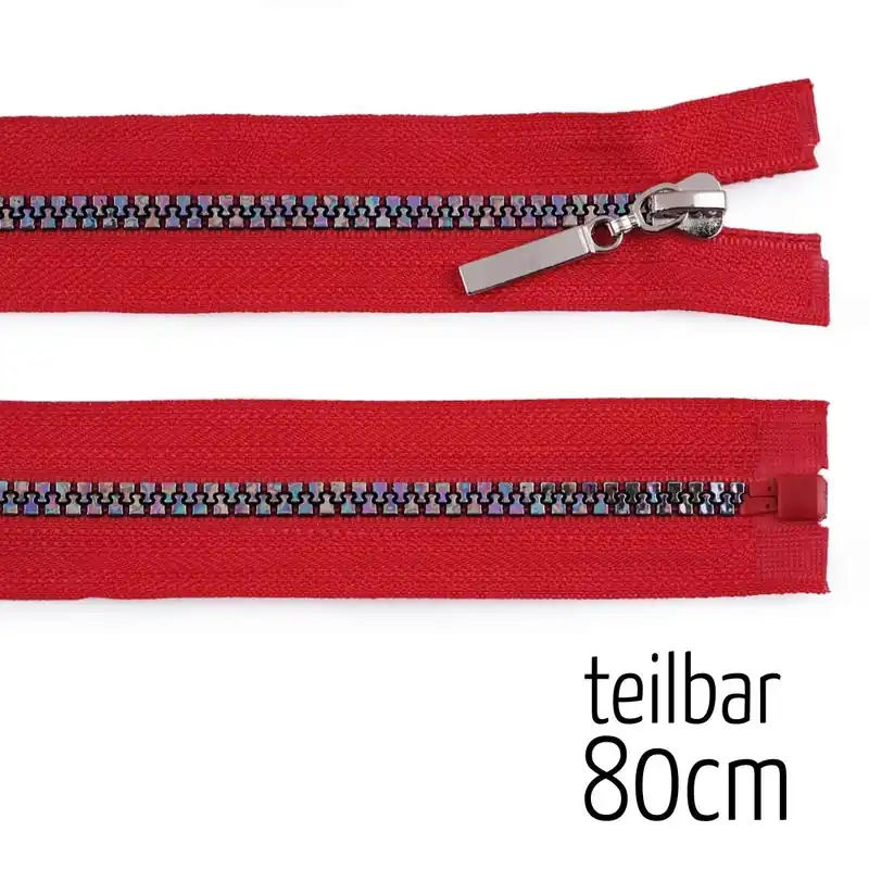 Geprüft Reißverschluss Profil 5mm Regenbogen rot teilbar ab 80cm lang für Jacken