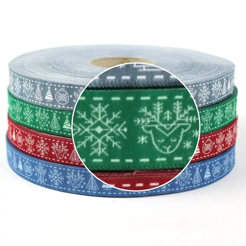 Webband Nordische Weihnachen grün – 1,5cm breit von Blaubeerstern doubleface Beliebt