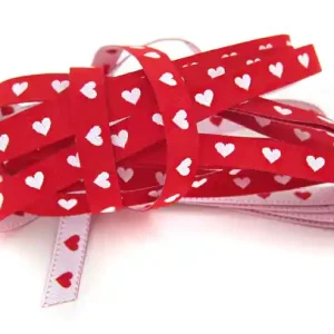 Webband HERZCHENBAND Herzen rot weiß – 0,7cm breit beidseitig Farbenmix Garantierte Lieferung