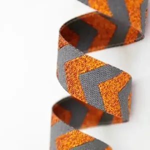 Webband Chevron Kupfer Grau Metallic – 1,2cm breit von Farbenmix Zick Zack Muster Sichere Zahlung